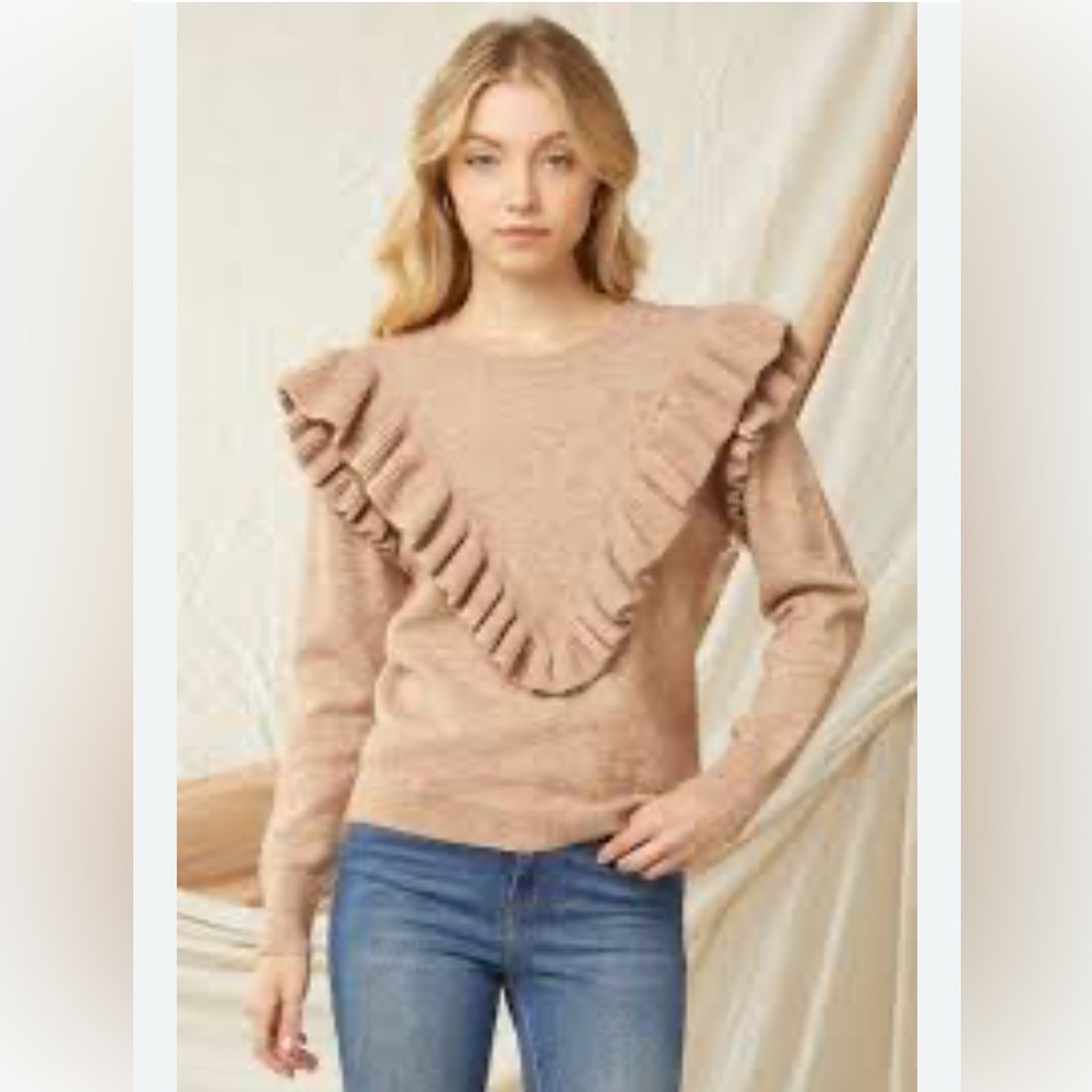 ENTRO Ruffled Sweater in Oatmeal NWT